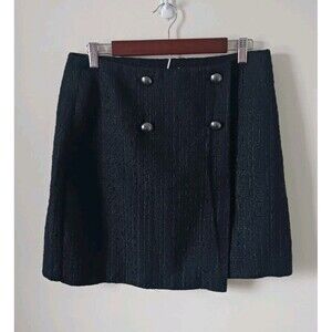 Loft Womens Tweed A-Line Mini Skirt Black Button Side Zip Lined Size 8